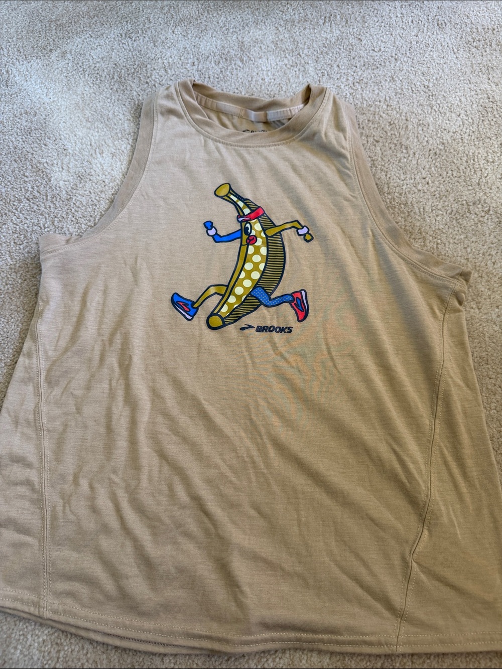 Brooks Tan Running Tank with Colorful Banana Graphic